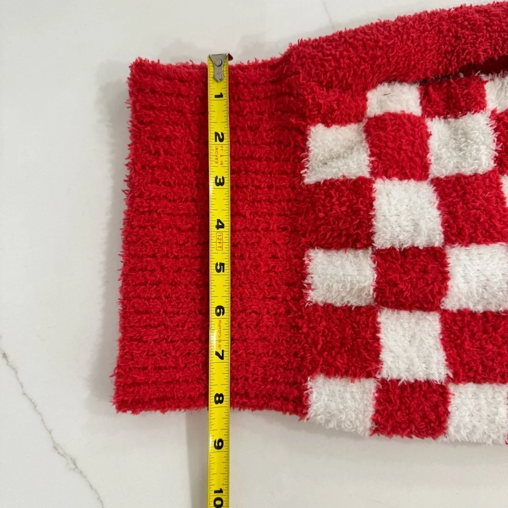 Dog Christmas Sweater Pullover Checkerboard Red White Size L